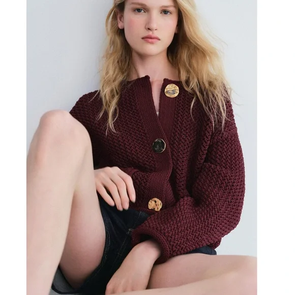 Zara CHUNKY KNIT CARDIGAN - Picture 8 of 10